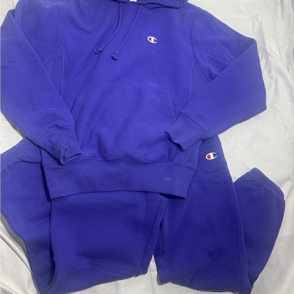 Champion Reverse Weave Purple Hoodie & Jogger Sweatsuit Set Small